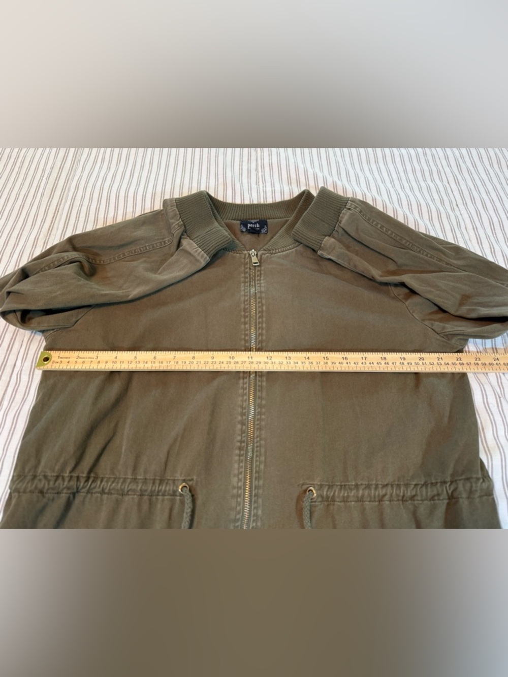 Perch By Blu Pepper Perch Olive Green Drawstring Longline Bomber Utility Jacket - Picture 7 of 14